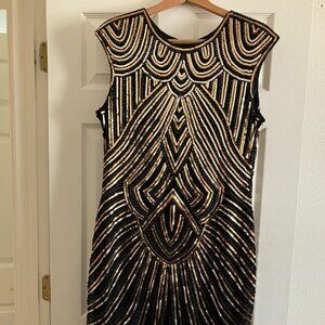 NTW Babeyond Gold and Black Beaded Evening Frock 3X